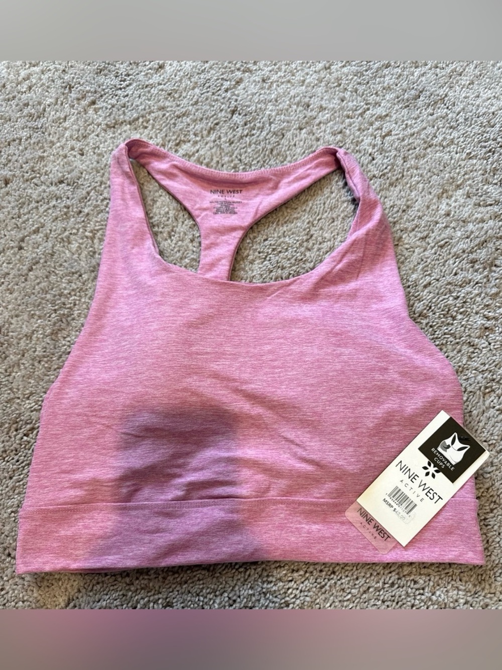 Nine West Heathered Pink Racerback Sports Bra